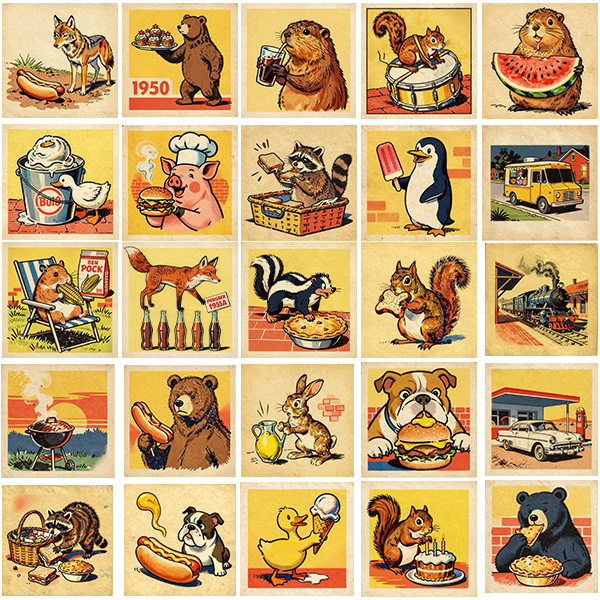Retro Halloween animal digital stickers - Printable vintage illustration pack for planners and journals